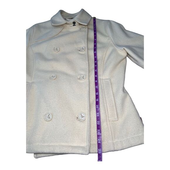 Woolrich Ivory Cream Wool Double Breasted Pea Coat, Size Small Fall Classic Coat - Picture 9 of 10